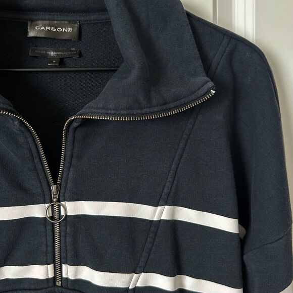 Carbon38 Breton Stripe French Terry 1/2 Zip in Navy Size Small - Picture 2 of 4
